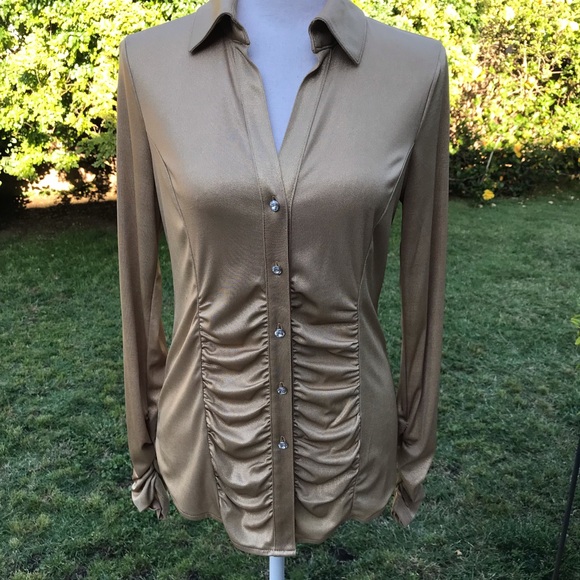 INC International Concepts | Tops | Inc Shimmer Gold Scrunched Button ...